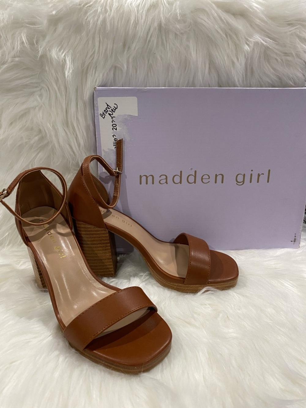 Madden Girl Cognac Strappy Block Heel Sandals